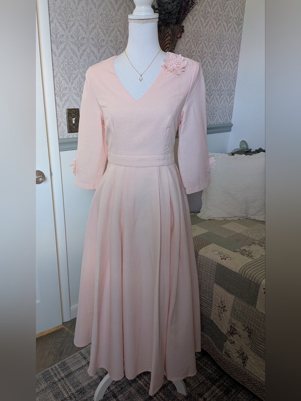 Linenvibes Blush Pink Cotton Linen Corset Back Floral Maxi Dress